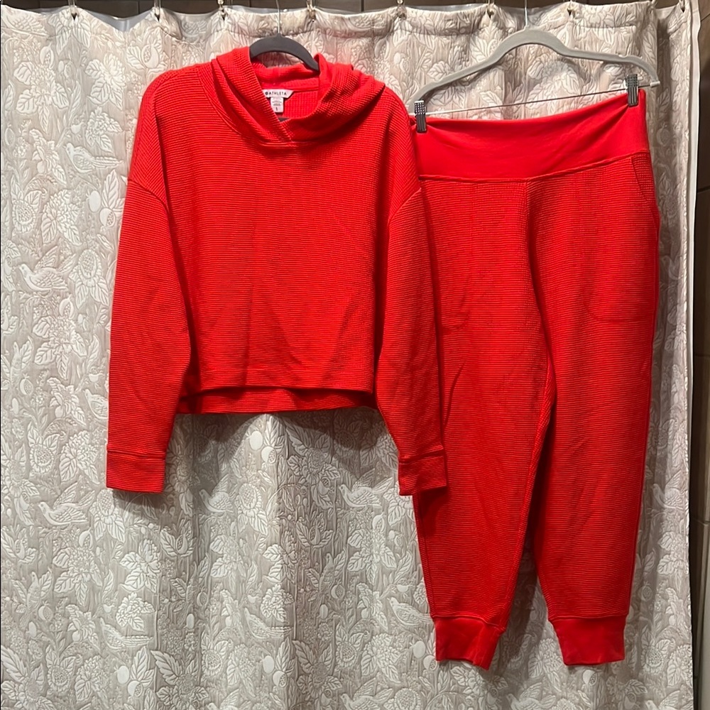 Athleta Coaster Luxe Red Waffle Jogger Set